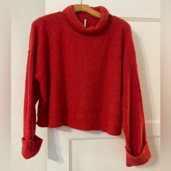 Free people cashmere Vibrant Red Cowl Neck Sweater - Picture 1 of 4